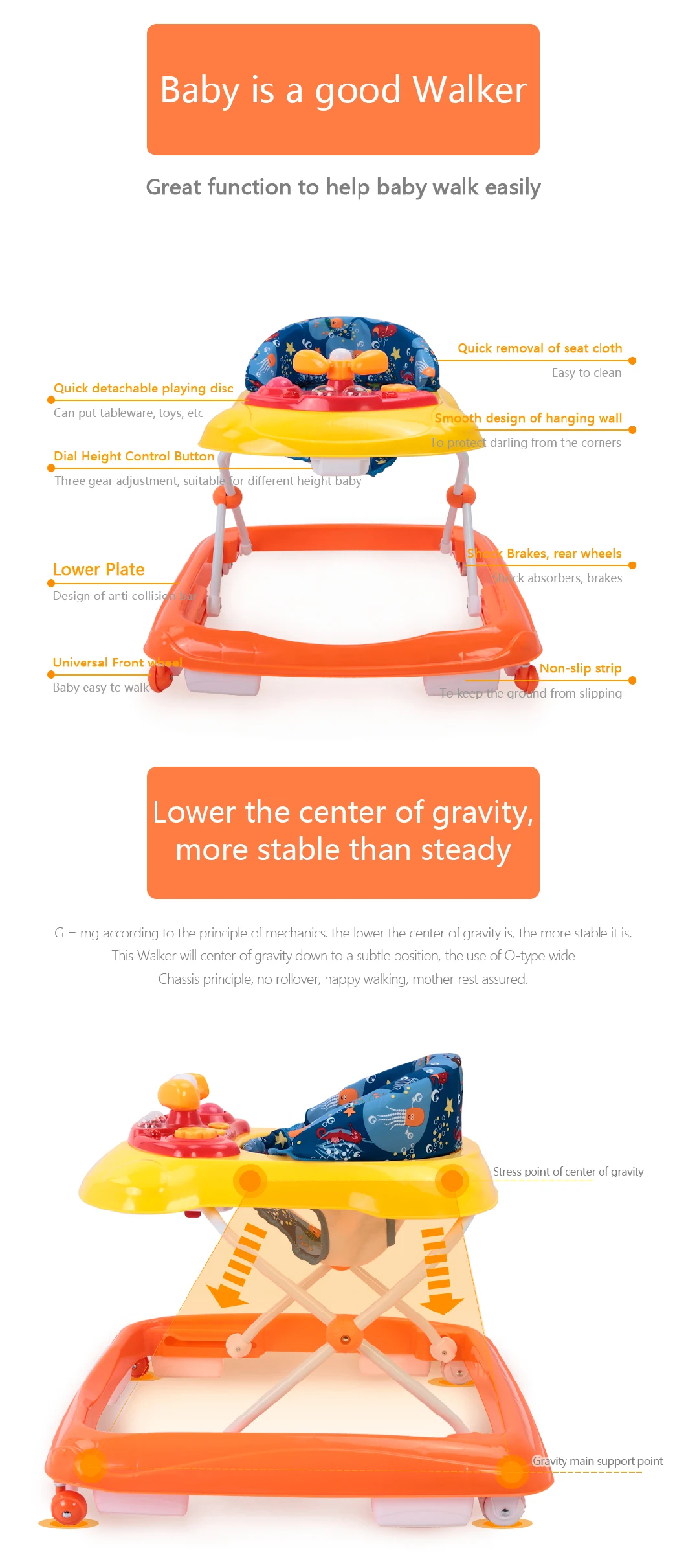 Safest Lightweight Plastic Foldable Plain Baby Walker with Excellent Materials
