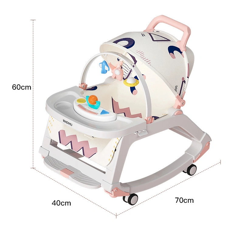 5-in-1 Adjustable Early Educational Baby Rocking Chair Toddler Walkers with Silent Wheels and Brake