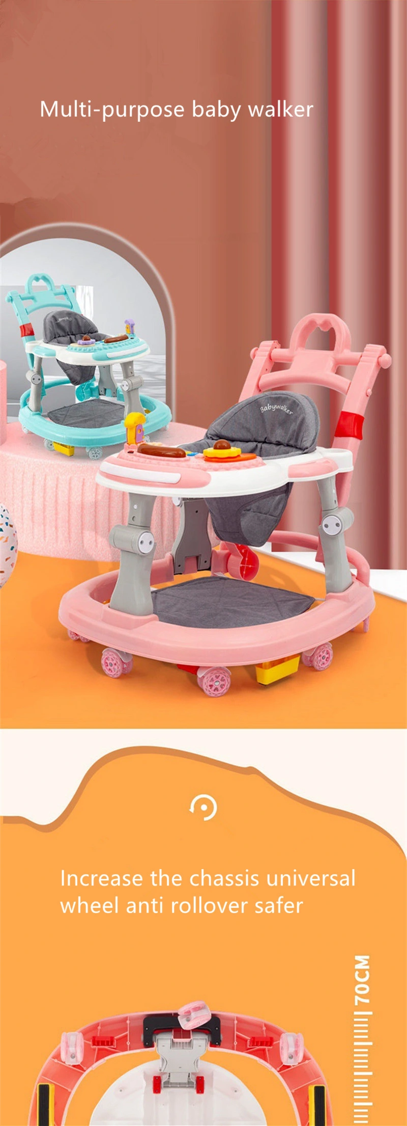 Wholesale 4 in 1 Baby Walker Table Toddle Baby Walker with Music Light and Rocking Horse/Silent Wheel Baby Walker for Sale