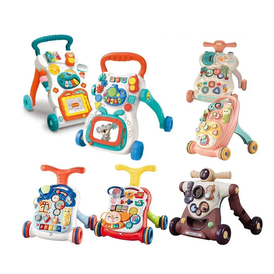Toddler Educational Multi-Function Plastic Push Along with Wheels Drawing Board Musical Learning Baby Walker Toys