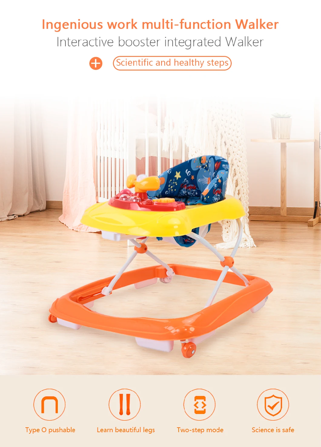 Safest Lightweight Plastic Foldable Plain Baby Walker with Excellent Materials