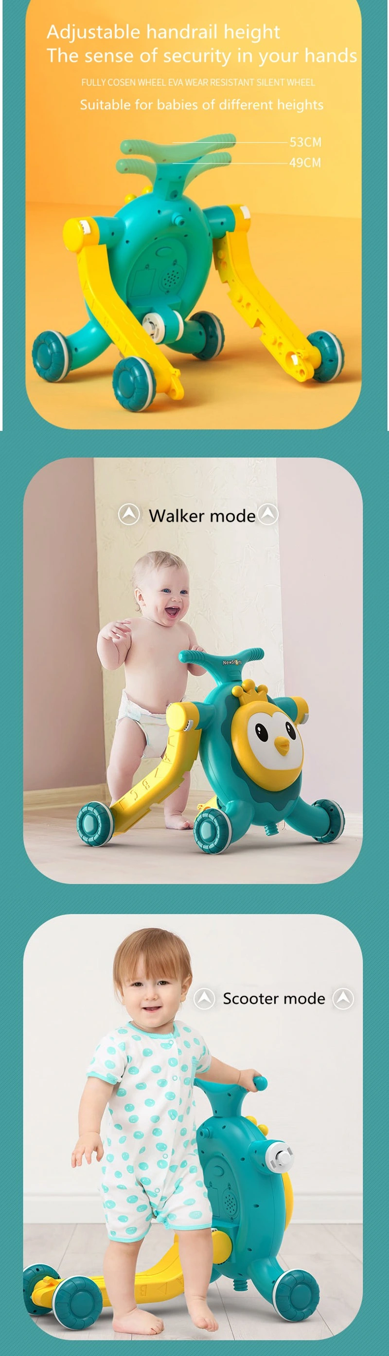 Wholesale Baby Walker Anti-Rollover Three-in-One Trolley Walker Two-in-One Scooter Multi-Color Children′s Rocking Chair