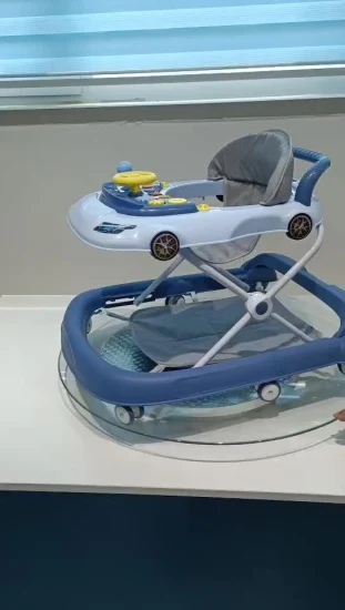 Cartoon Baby Walker, verstellbarer, faltbarer Baby-Spielzeugwagen mit Musik-Walker