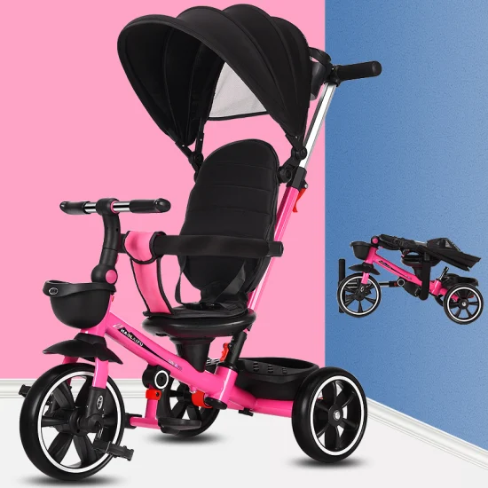 Baby Care 4-in-1-Kinderwagen-Dreirad. Fahren Sie mit einem günstigen Kinderwagen-Dreirad