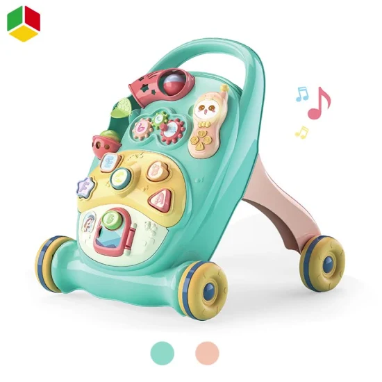 QS Pädagogischer elektrischer multifunktionaler Kunststoff-Kinderwagen für frühes Lernen, Baby-Hand-Push-Walker-Spielzeug mit Musik